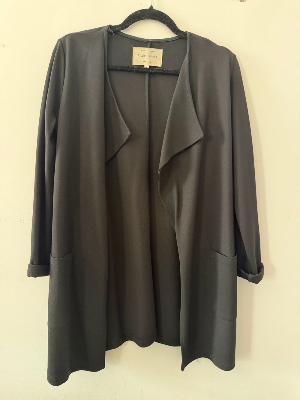 River Island Black Open-Front Draped Blazer